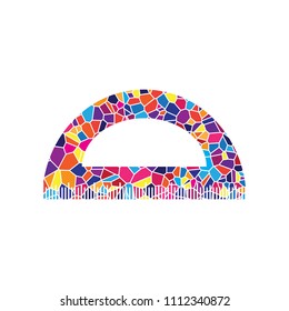 Ruler sign illustration. Vector. Stained glass icon on white background. Colorful polygons. Isolated.