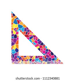 Ruler sign illustration. Vector. Stained glass icon on white background. Colorful polygons. Isolated.