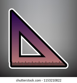 Ruler sign illustration. Vector. Violet gradient icon with black and white linear edges at gray background.