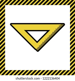 Ruler sign illustration. Vector. Warm yellow icon with black contour in frame named as under construction at white background. Isolated.