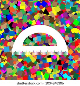 Ruler sign illustration. Vector. White icon on colorful background with seamless pattern from squares.