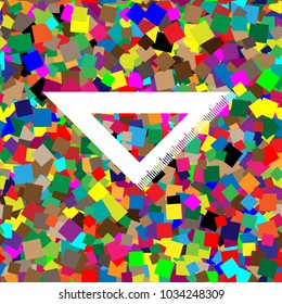Ruler sign illustration. Vector. White icon on colorful background with seamless pattern from squares.