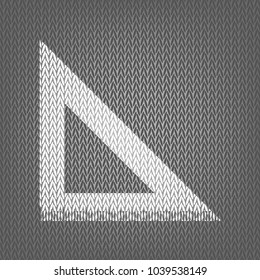 Ruler sign illustration. Vector. White knitted icon on gray knitted background. Isolated.