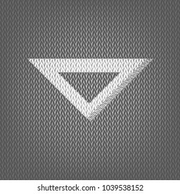 Ruler sign illustration. Vector. White knitted icon on gray knitted background. Isolated.