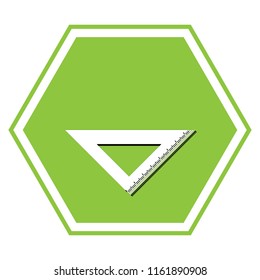 Ruler sign illustration. Vector. White icon with black shadow at yellow green honeycomb on white background.