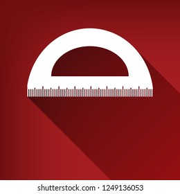 Ruler sign illustration. Vector. White icon with limitless shadow at ruby red background.