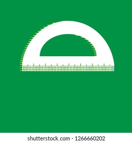 Ruler sign illustration. Vector. White flat icon with yellow striped shadow at green background.