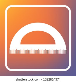 Ruler sign illustration. Vector. White icon on transparent button at orange-violet gradient background.