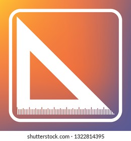 Ruler sign illustration. Vector. White icon on transparent button at orange-violet gradient background.