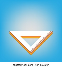 Ruler sign illustration. Vector. White icon with 3d warm-colored gradient body at sky blue background.
