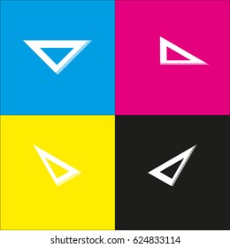 Ruler sign illustration. Vector. White icon with isometric projections on cyan, magenta, yellow and black backgrounds.