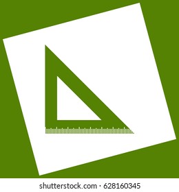 Ruler sign illustration. Vector. White icon obtained as a result of subtraction rotated square and path. Avocado background.