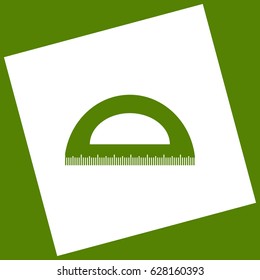 Ruler sign illustration. Vector. White icon obtained as a result of subtraction rotated square and path. Avocado background.