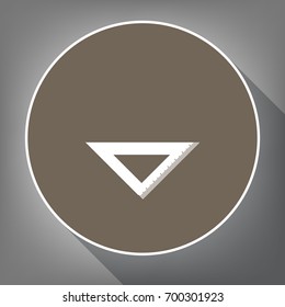 Ruler sign illustration. Vector. White icon on brown circle with white contour and long shadow at gray background. Like top view on postament.