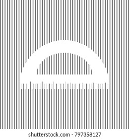 Ruler sign illustration. Vector. White icon on grayish striped background. Optical illusion.