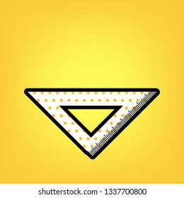 Ruler sign illustration. Vector. Yellow polka dot white icon with black contour at warm yellow background.