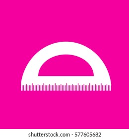 Ruler sign illustration. White icon at magenta background.