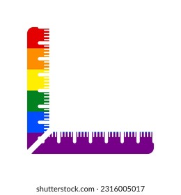 Ruler sign. Rainbow gay LGBT rights colored Icon at white Background. Illustration.