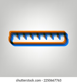 Ruler sign. Stroked Icon in orange, azure and old lavender Colors at gray Background. Illustration.