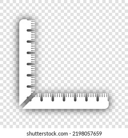 Ruler sign. White Icon with dropped natural gray Shadow at transparent Background. Illustration.