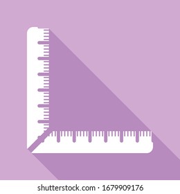 Ruler sign. White Icon with long shadow at purple background. Illustration.