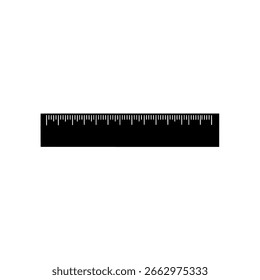 Ruler silhouette vector icon of a measuring tool for school, mathematics, and engineering concepts.