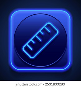 Ruler simple icon vector. Flar design. Blue neon style on button. With shadow.ai