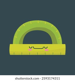 ruler tool with cartoon cute face in flat vector design