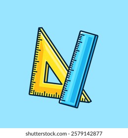 Ruler And Triangle Ruler Cartoon Vector Icon Illustration. Education Object Icon Concept Isolated Premium Vector. Flat Cartoon Style