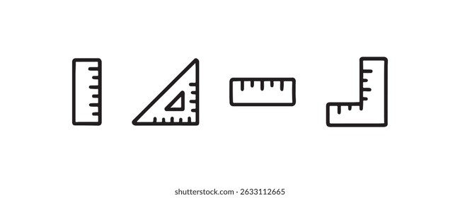 Conjunto de iconos de Regla y triángulo para medidas Vector