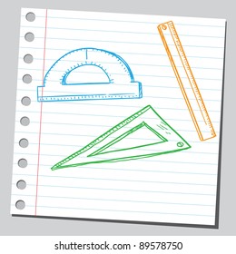 Ruler, triangle and protractor drawing