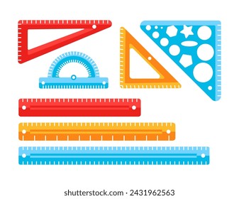 Ruler, Triangle Ruler, Protractor for School and Business. Vector Illustration