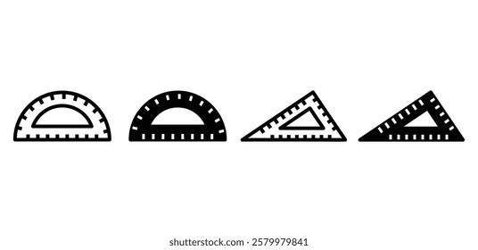 ruler triangle, semi circle icon symbol vector design black white color flat illustration modern style