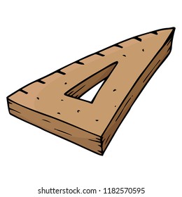 Ruler is a triangle. Vector illustration of a school ruler. Hand drawn engineering ruler triangle.
