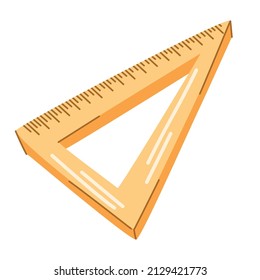 Ruler. Triangular yellow ruler. Office items for drawing, study and creativity. Vector illustration cartoon flat icon isolated on white.