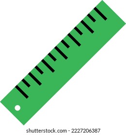 Ruler, vector. Green ruler with black scale, illustration.