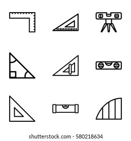 ruler vector icons. Set of 9 ruler outline icons such as angle