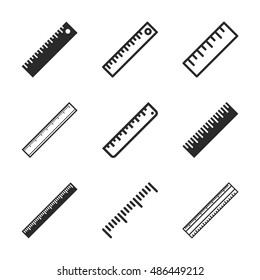 Ruler vector icons. Simple illustration set of 9 ruler elements, editable icons, can be used in logo, UI and web design
