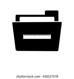 ruler - white vector icon;  black folder