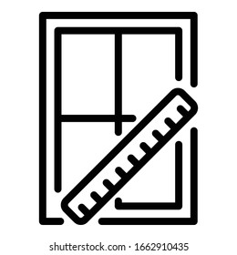 Lineal Fenster Messsymbol. Vektorillustration für die  von Rahmenfenstern für Webdesign einzeln auf weißem Hintergrund