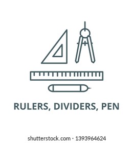 Rulers, dividers, pen vector line icon, linear concept, outline sign, symbol