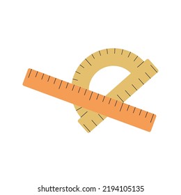 Rulers illustration. School supply flat design. Office element - stationery and art school supply. Back to school. Wooden protractor and simple rulers icon - tool to measure length