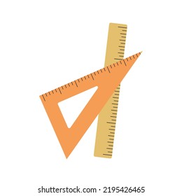 Rulers illustration. School supply flat design. Office element - stationery and art school supply. Back to school. Wooden triangle ruler and simple ruler icon - tool to measure length.