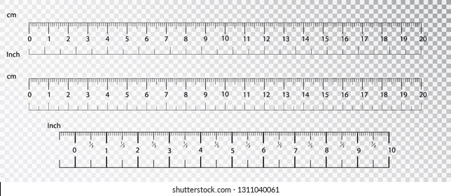 Rulers Inch and metric rulers. Measuring tool. Centimeters and inches measuring scale cm metrics indicator. Scale for a ruler in inches and centimeters. Measuring scales