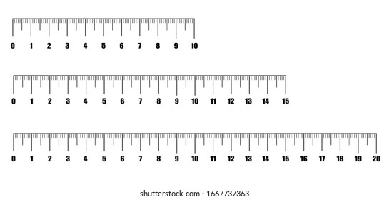 Rulers Inch and metric rulers. Measuring tool. Scale for a ruler in inches and centimeters. Measuring scales.