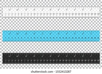 Rulers Inch and metric rulers. Scale for a ruler in inches and centimeters. Centimeters and inches measuring scale cm metrics indicator. Inch and metric rulers. rulers On transparent background vector