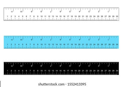 Rulers Inch and metric rulers. Scale for a ruler in inches and centimeters. Centimeters and inches measuring scale cm metrics indicator. Inch and metric rulers. rulers On white background
