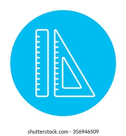 Rulers line icon for web, mobile and infographics. Vector white icon on the light blue circle isolated on white background.