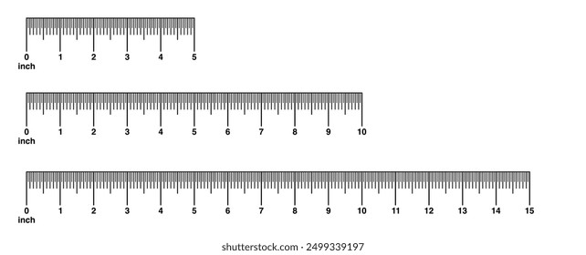 Rulers metric rulers. Measuring tool isolated. Template measuring scale inch metrics indicator from 0 to 15 inch