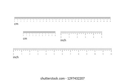 Rulers set, inches and centimeters. Measuring scale. Vector illustration